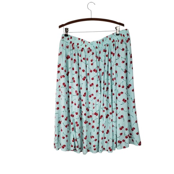 Torrid Retro Chic Midi Challis Pull On Skirt Aqua Cherry Print App. 2X SEE DESC - Picture 2 of 12